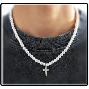 ZMANYIJEW Multi-Layered Pearl Necklace for Men & Women, Cuban Chain Gift